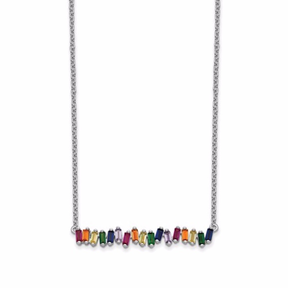 Colorful CZ Bar With 2in Ext. Necklace